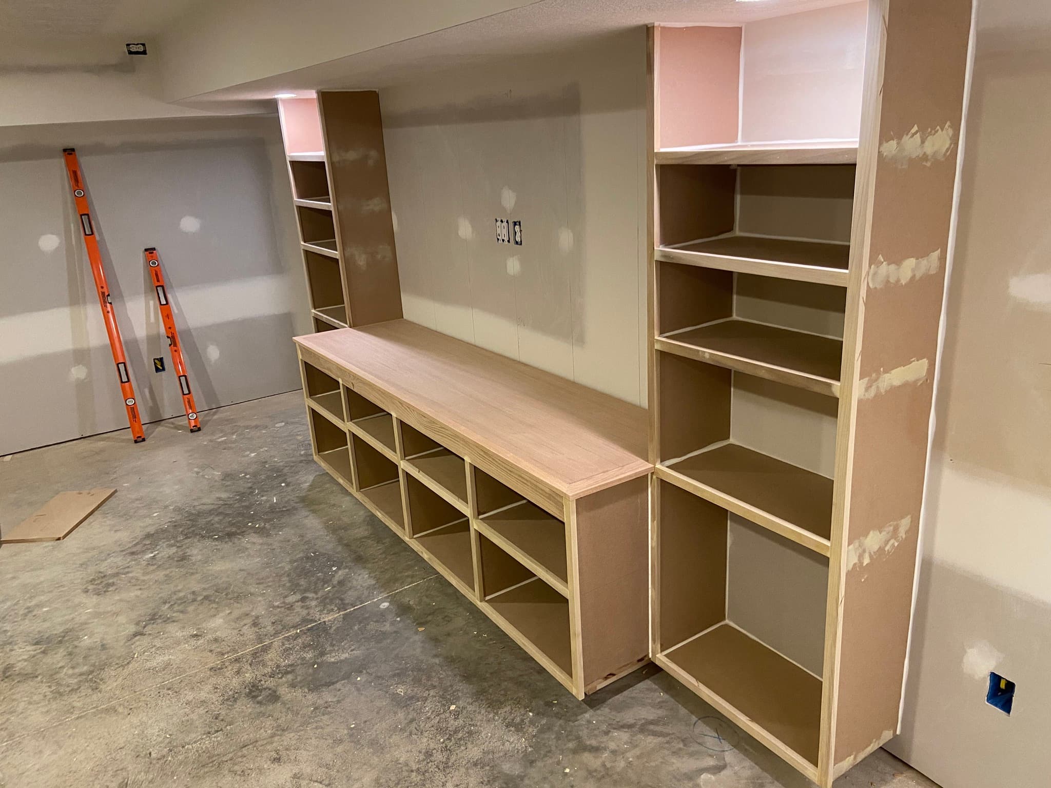 Built-in shelving under construction